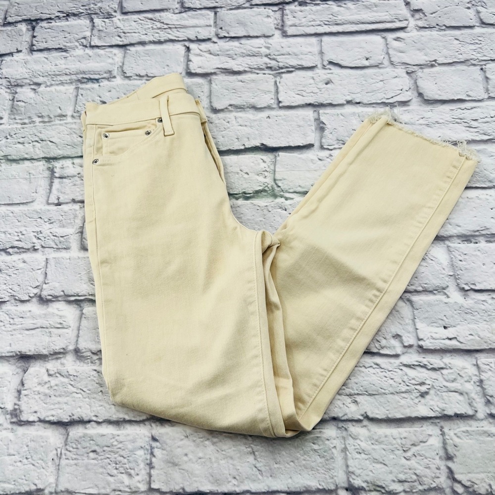 EDWIN Cream Slim Straight Crop Jeans Womens Size 24 Raw Hem Ankle Denim Casual